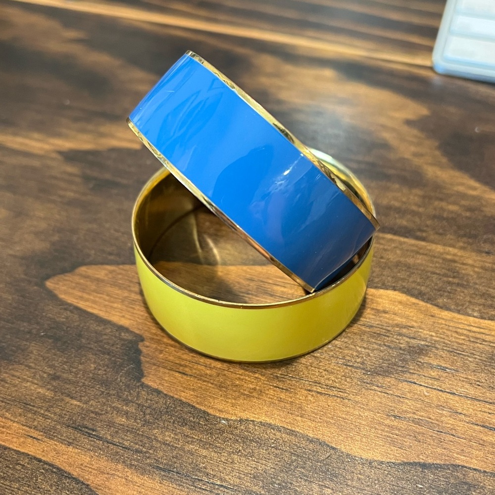 J. Crew Blue Enamel Gold Tone Bangle Bracelet